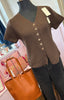 Flower Button Textured Top / Chocolate