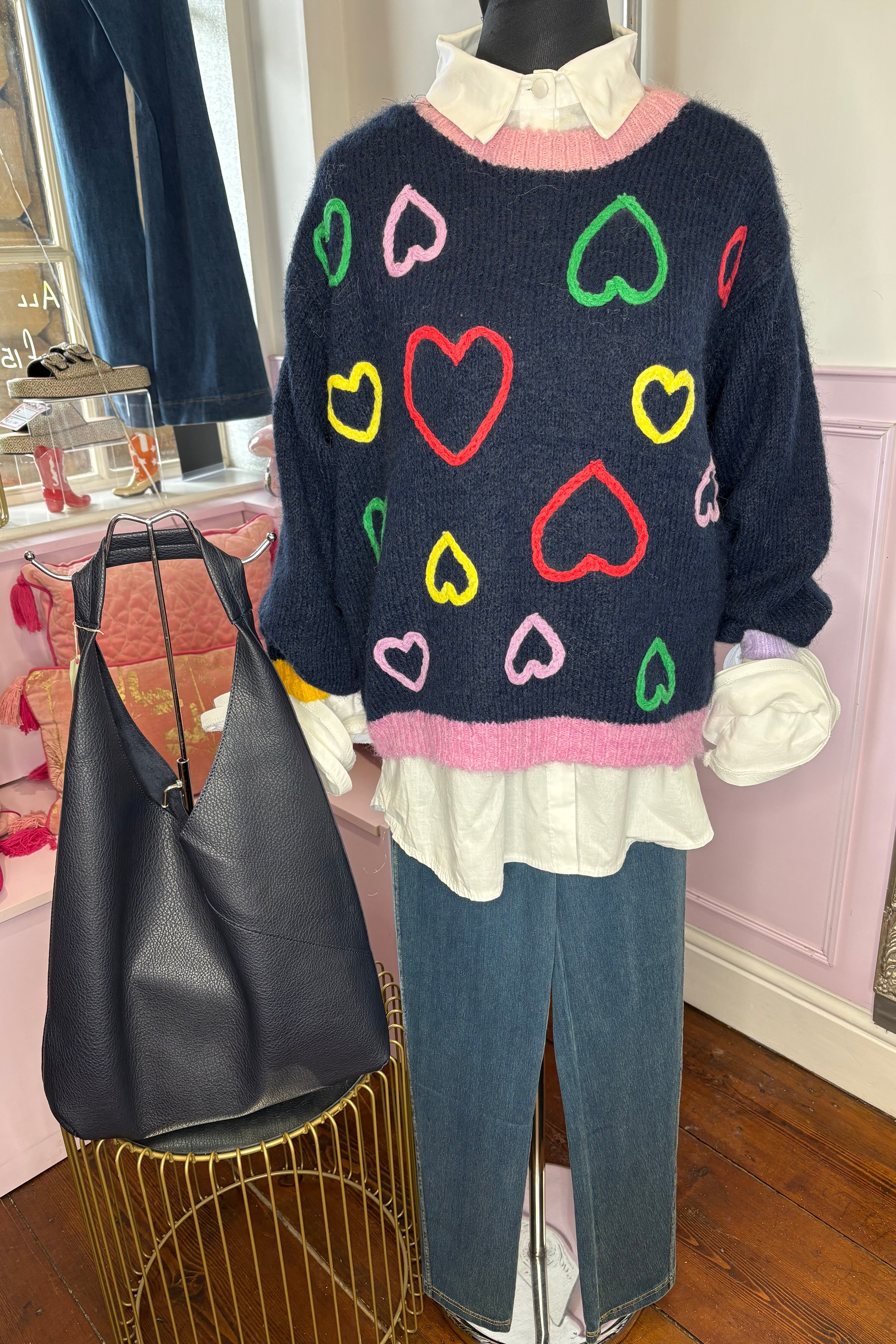 Love Heart Embroidered Jumper / Navy