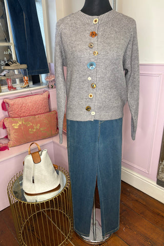 Wonky Button Ribbed Cardigan