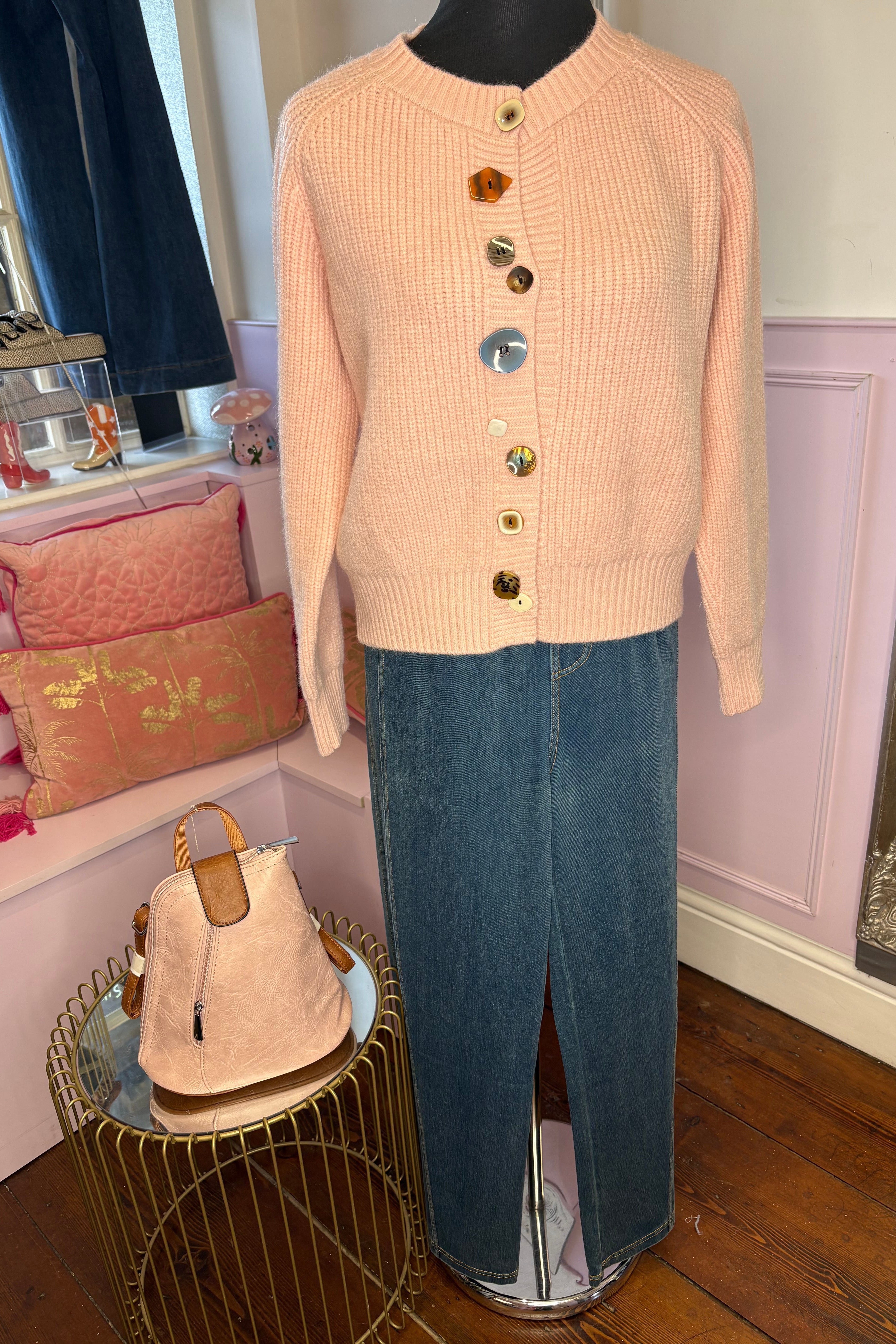 Wonky Button Ribbed Cardigan