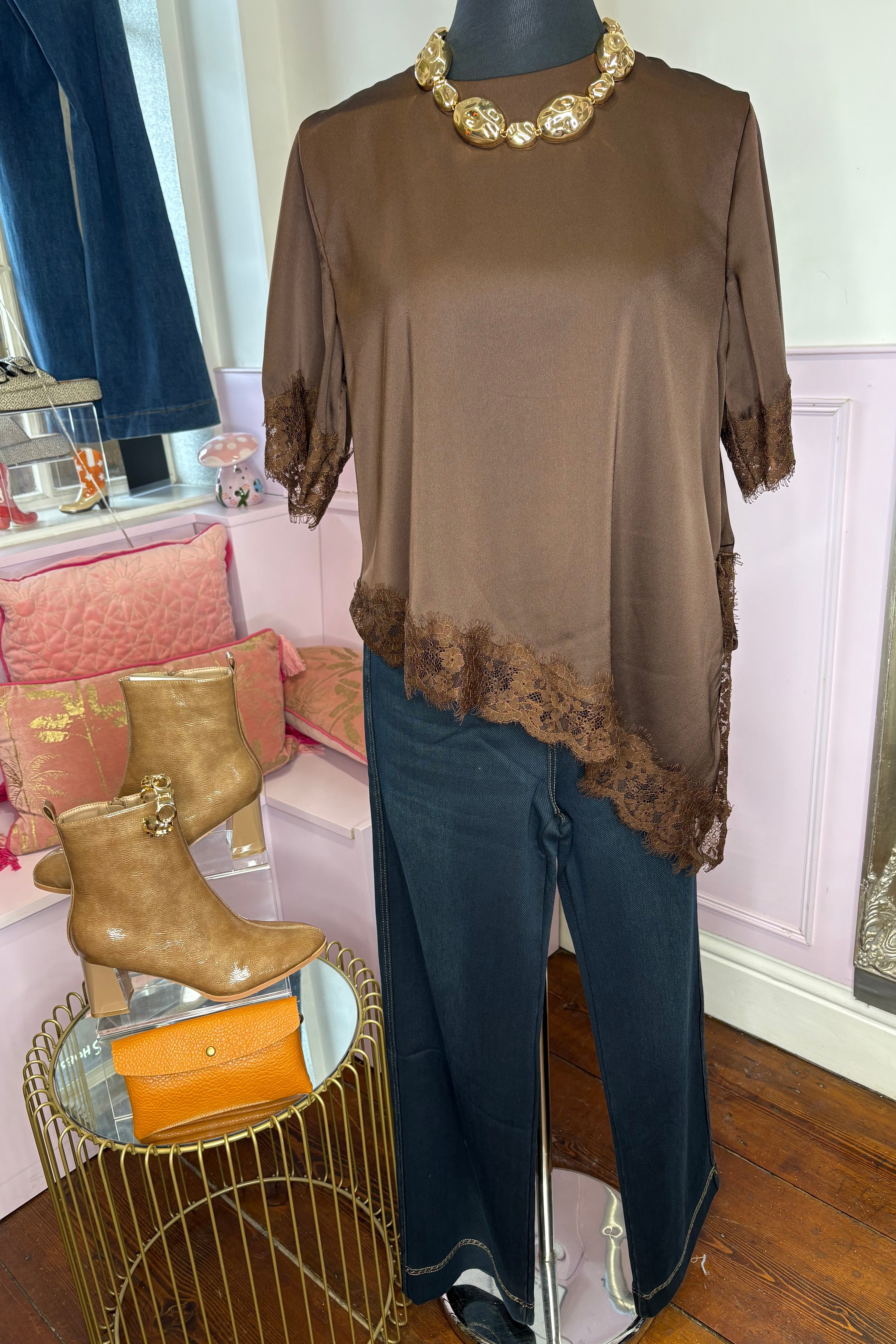 Satin-Style Lace Asymmetrical Top