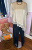 Satin-Style Asymmetrical Lace Top / Champagne