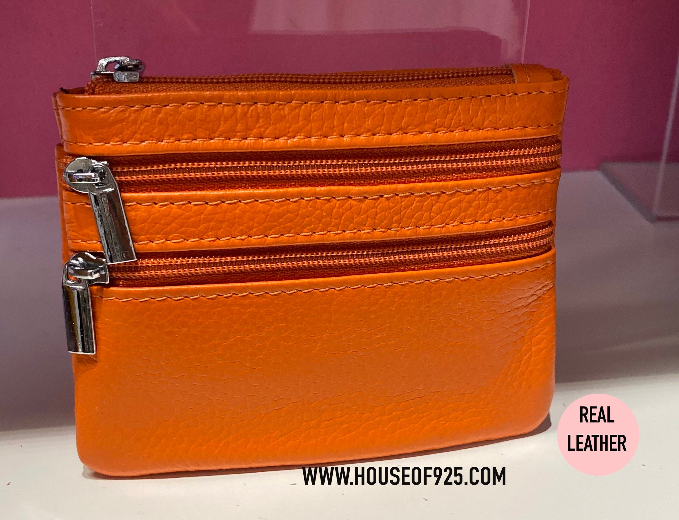 Real Leather Coin Purse > Orange